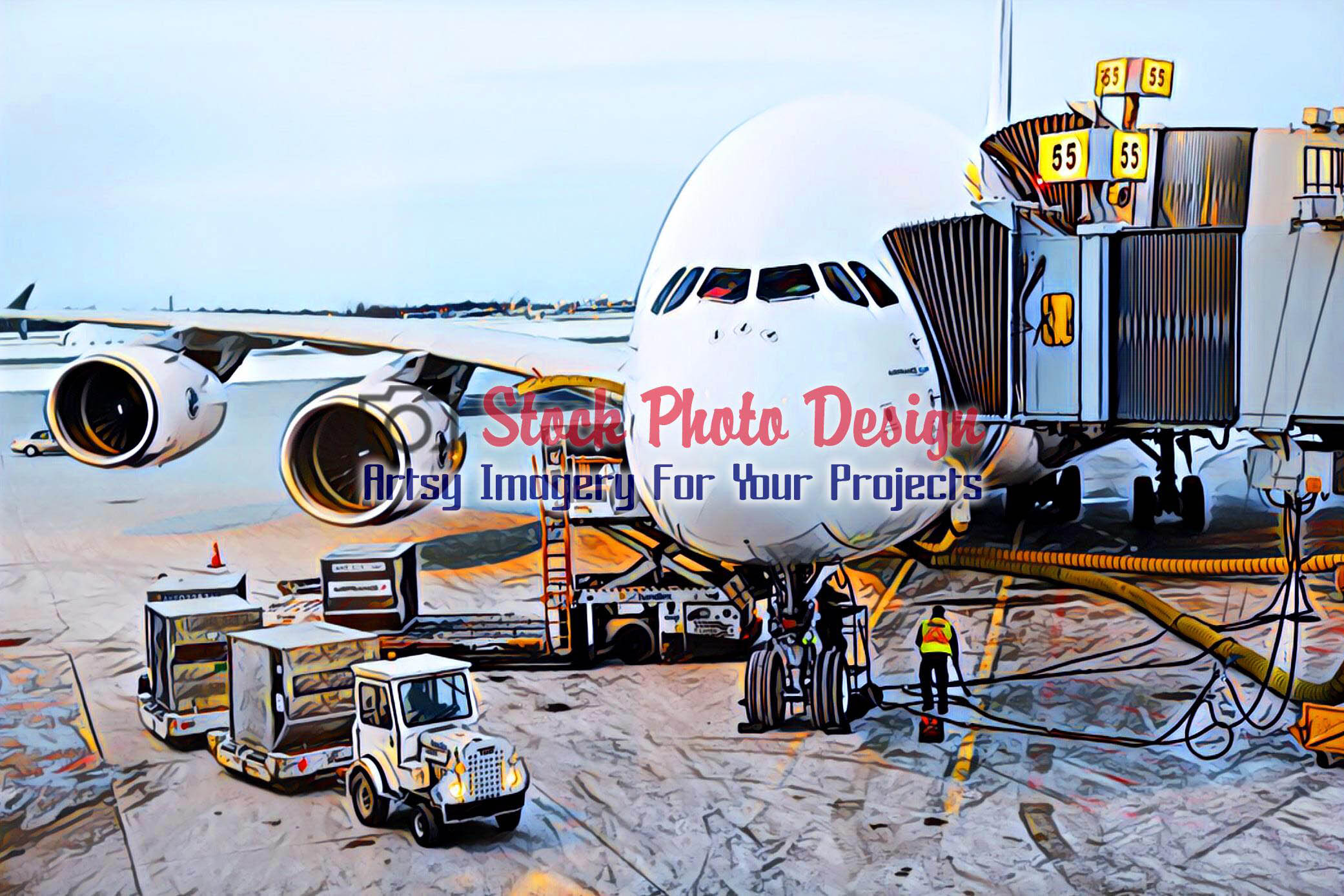 Large Airplane at the Airport - Dimensions: 2082 by 1389 pixels