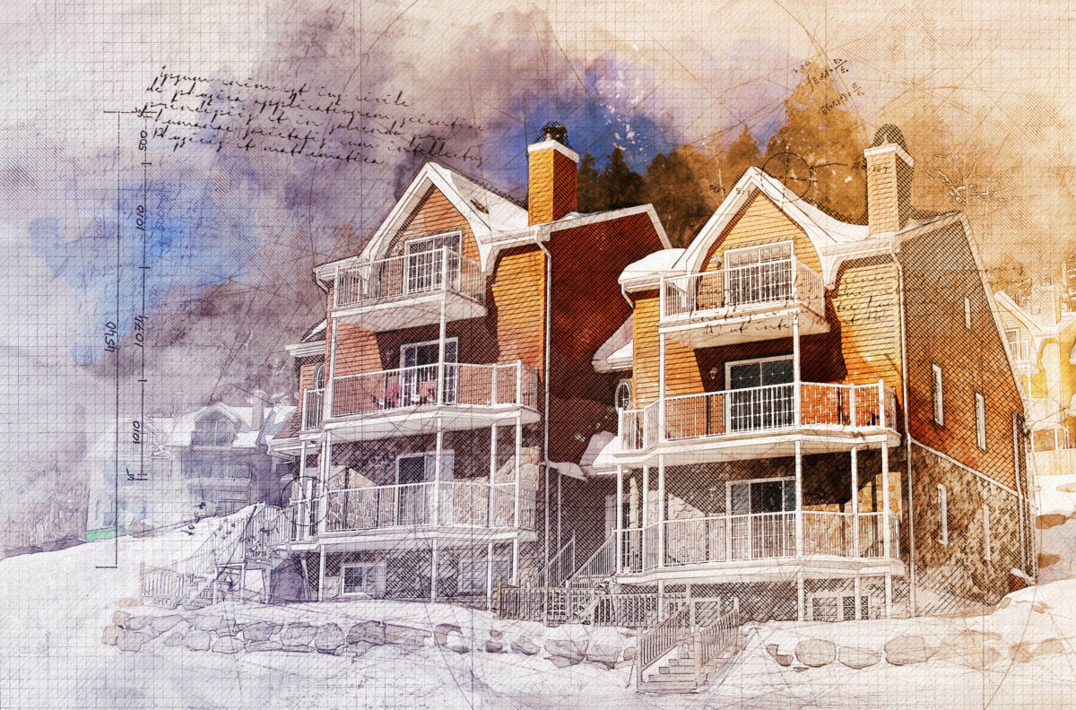 Winter Condominiums Grunge Sketch 1 - Dimensions: 3100 by 2045 pixels