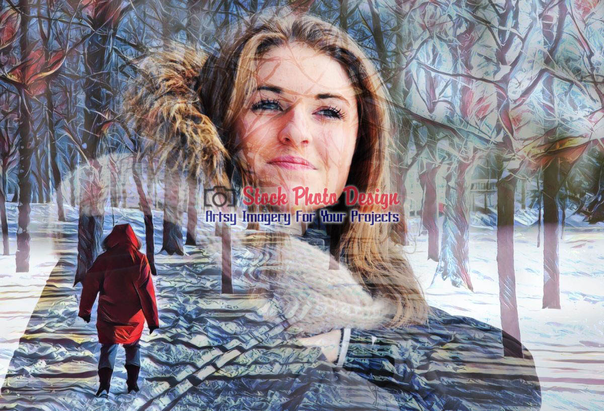 Winter Woman Photo Montage - Dimensions: 3000 by 2046 pixels