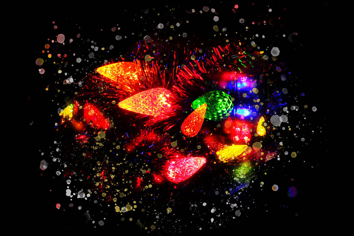 Illuminated Christmas Lights on Black Image
